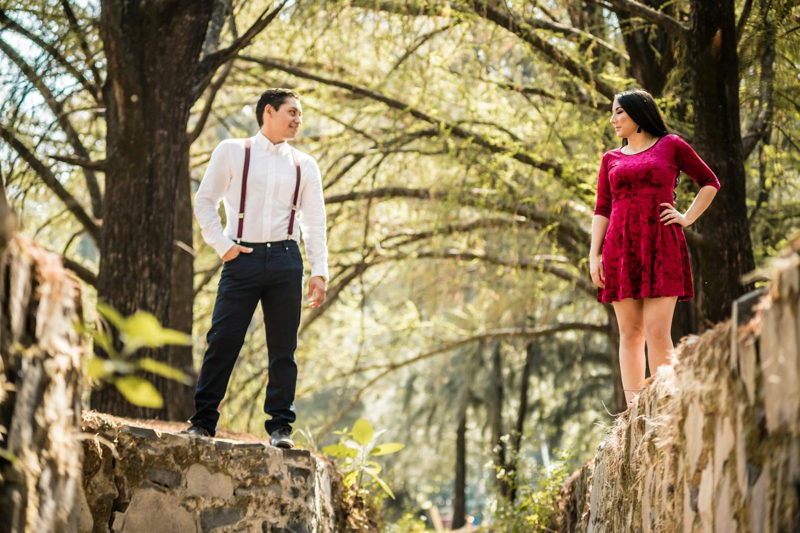 A romantic couple in a forest, capturing deep love and connection outdoors.