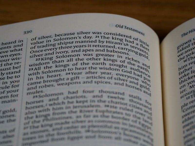 a close up of an open book on a table