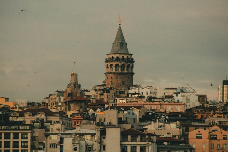 A view of a city with a clock tower